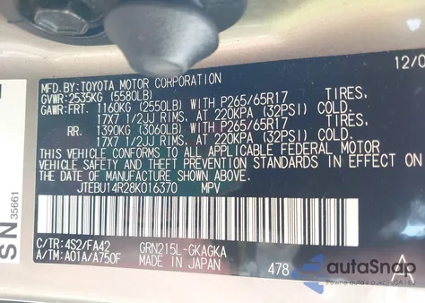 2008 Toyota 4Runner Sr5 V6 z USA, uszkodzony, nr VIN JTEBU14R28K016370